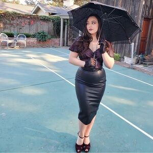 Brand New Black Faux Leather Pencil Skirt - La Femme En Noir by Micheline Pitt